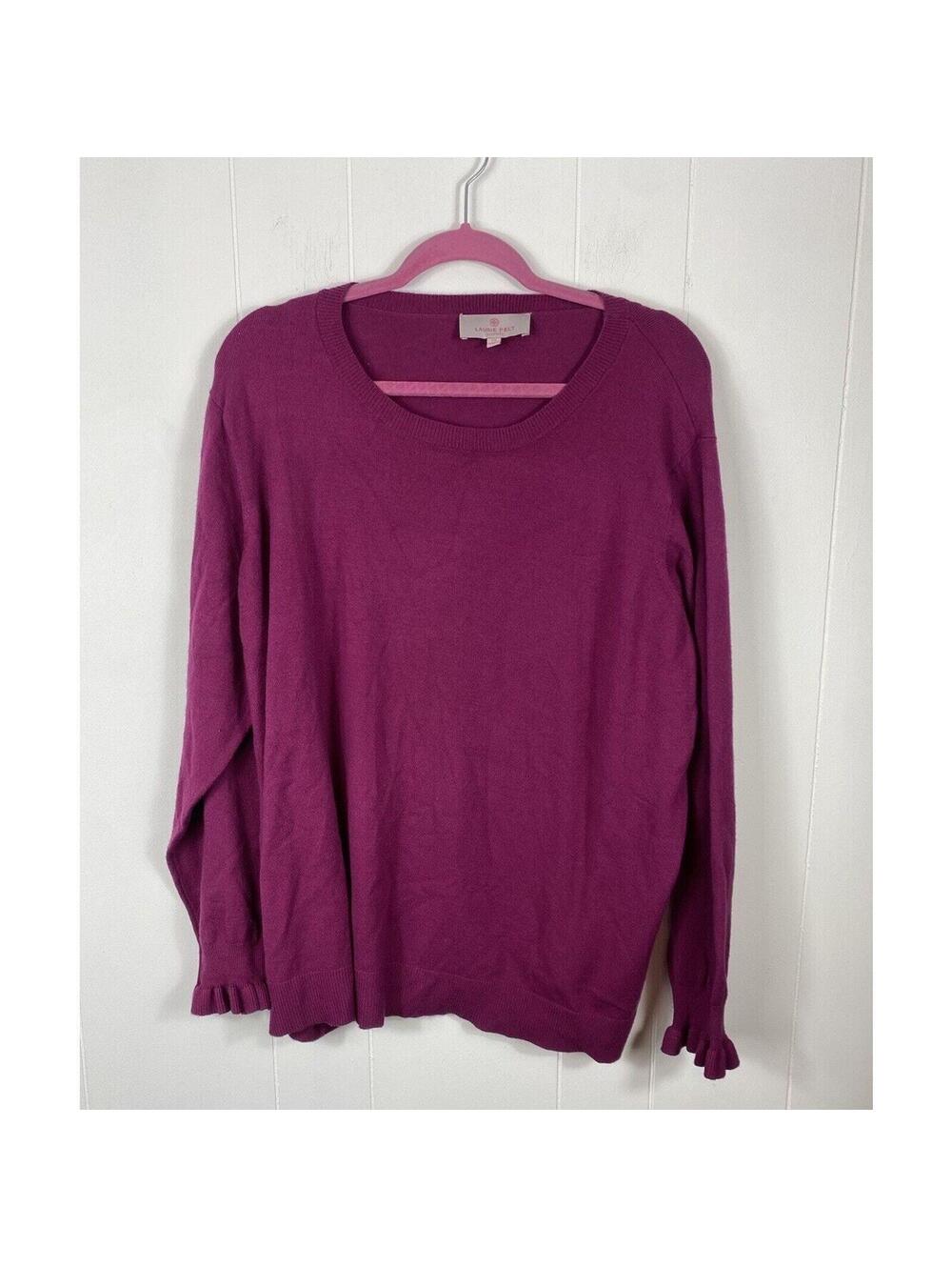 Laurie Felt Women's Easy Popover Crew Neck Sweater Ruffle Pink Size 2X Fairy